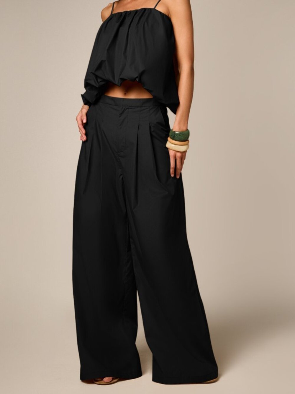 Black Elegant Women's Wide Leg Pleated High Waist Palazzo Trousers
